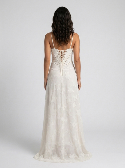 Ulyana Lace Cami Lace-Up Back Maxi Dress - Ivory