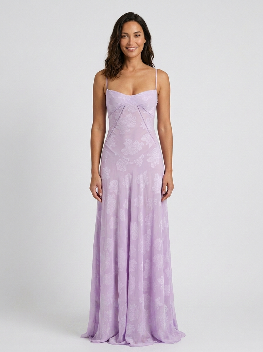 Ulyana Lace Cami Lace-Up Back Maxi Dress - Lilac