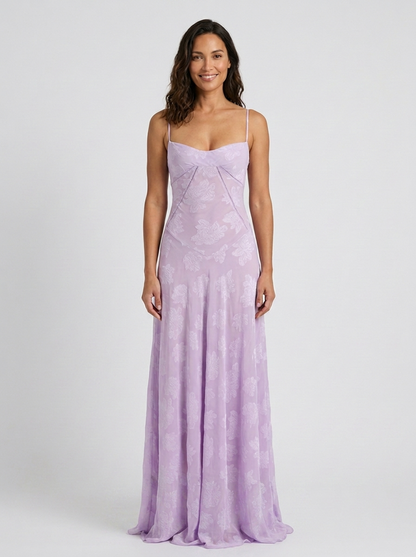 Ulyana Lace Cami Lace-Up Back Maxi Dress - Lilac