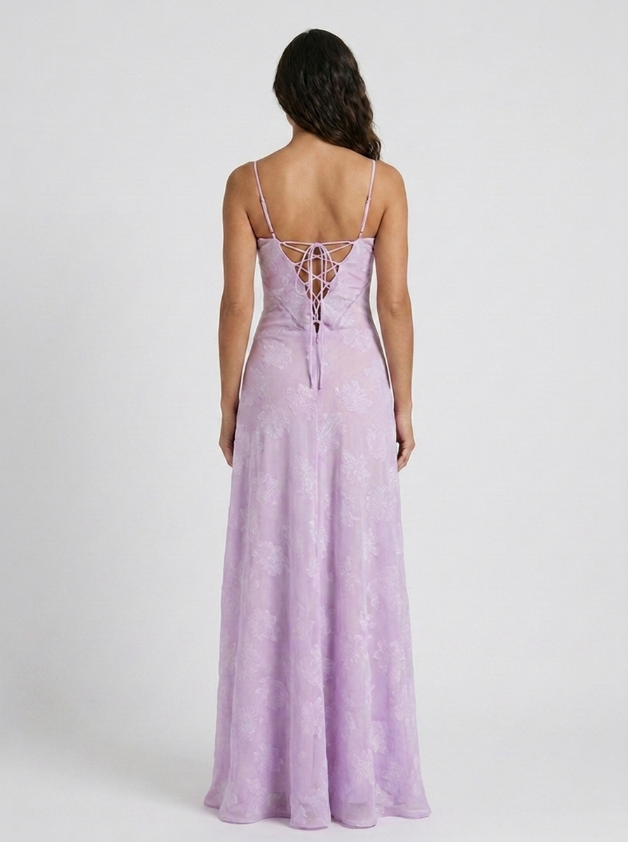 Ulyana Lace Cami Lace-Up Back Maxi Dress - Lilac