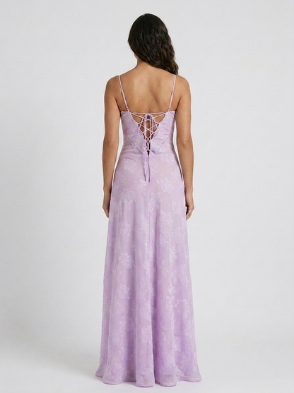 Ulyana Lace Cami Lace-Up Back Maxi Dress - Lilac
