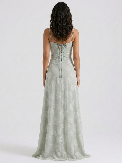 Ulyana Lace Cami Lace-Up Back Maxi Dress - Sage