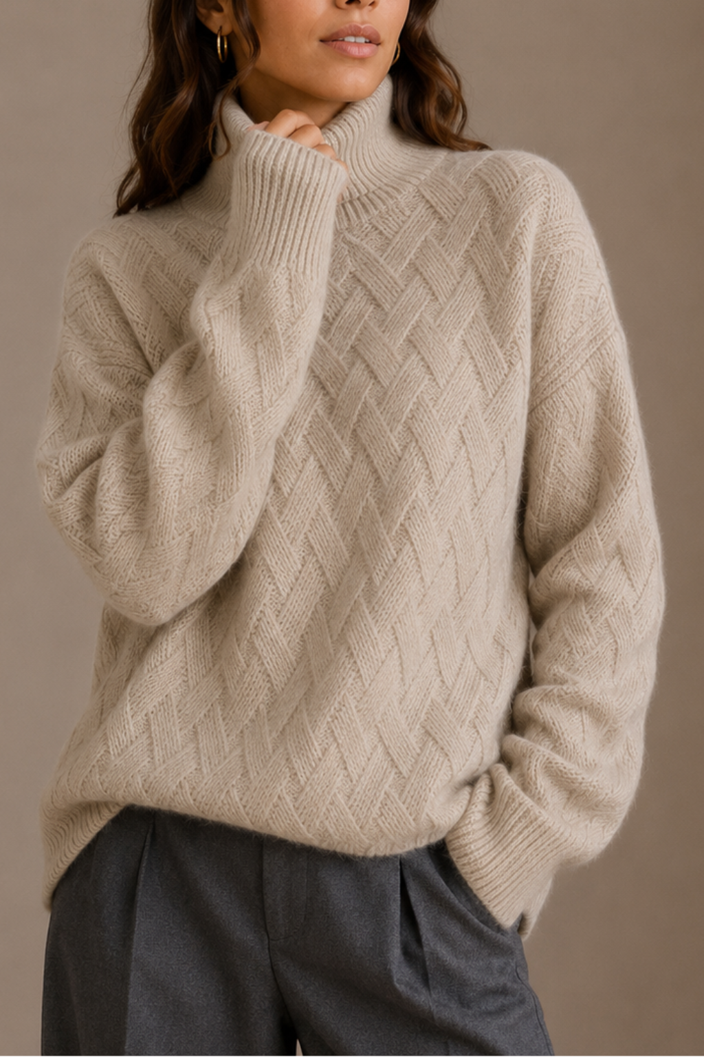 Undine Textured Turtleneck Sweater - Beige