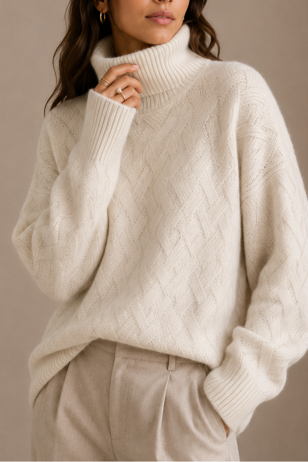 Undine Textured Turtleneck Sweater - White