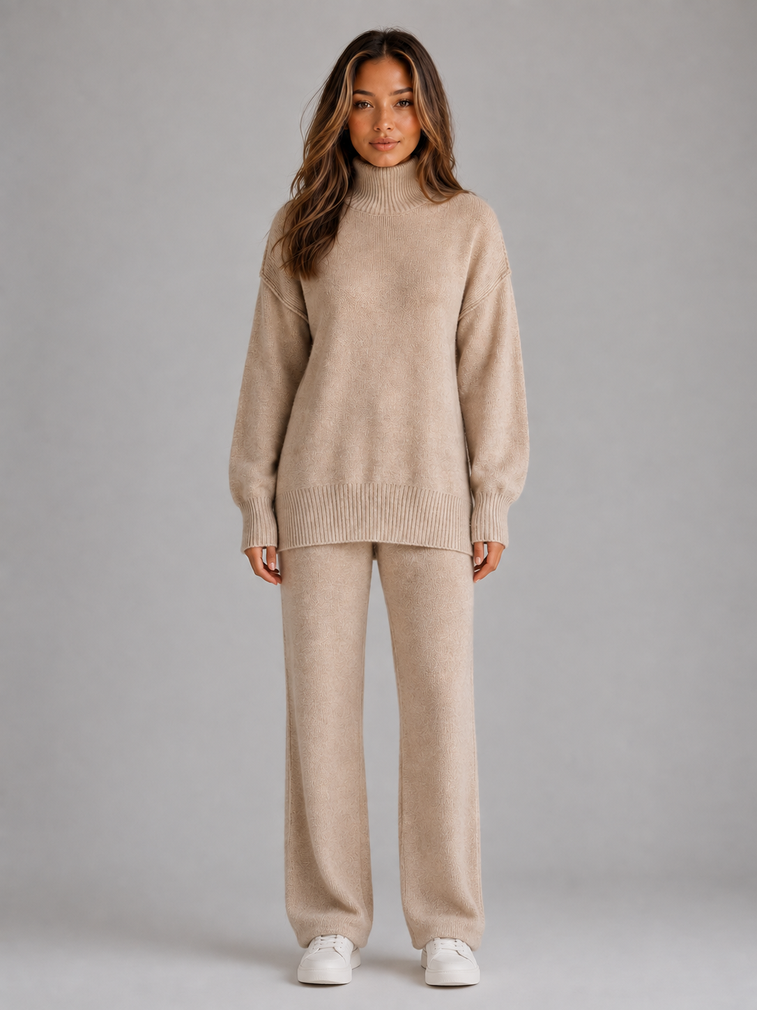 Unity Oversized Roll Neck Lounge Set - Beige