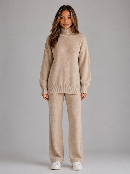 Unity Oversized Roll Neck Lounge Set - Beige
