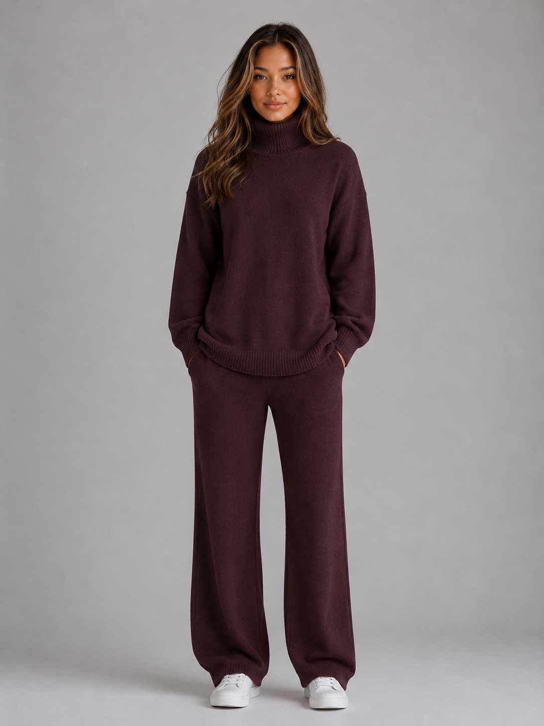 Unity Oversized Roll Neck Lounge Set - Burgundy