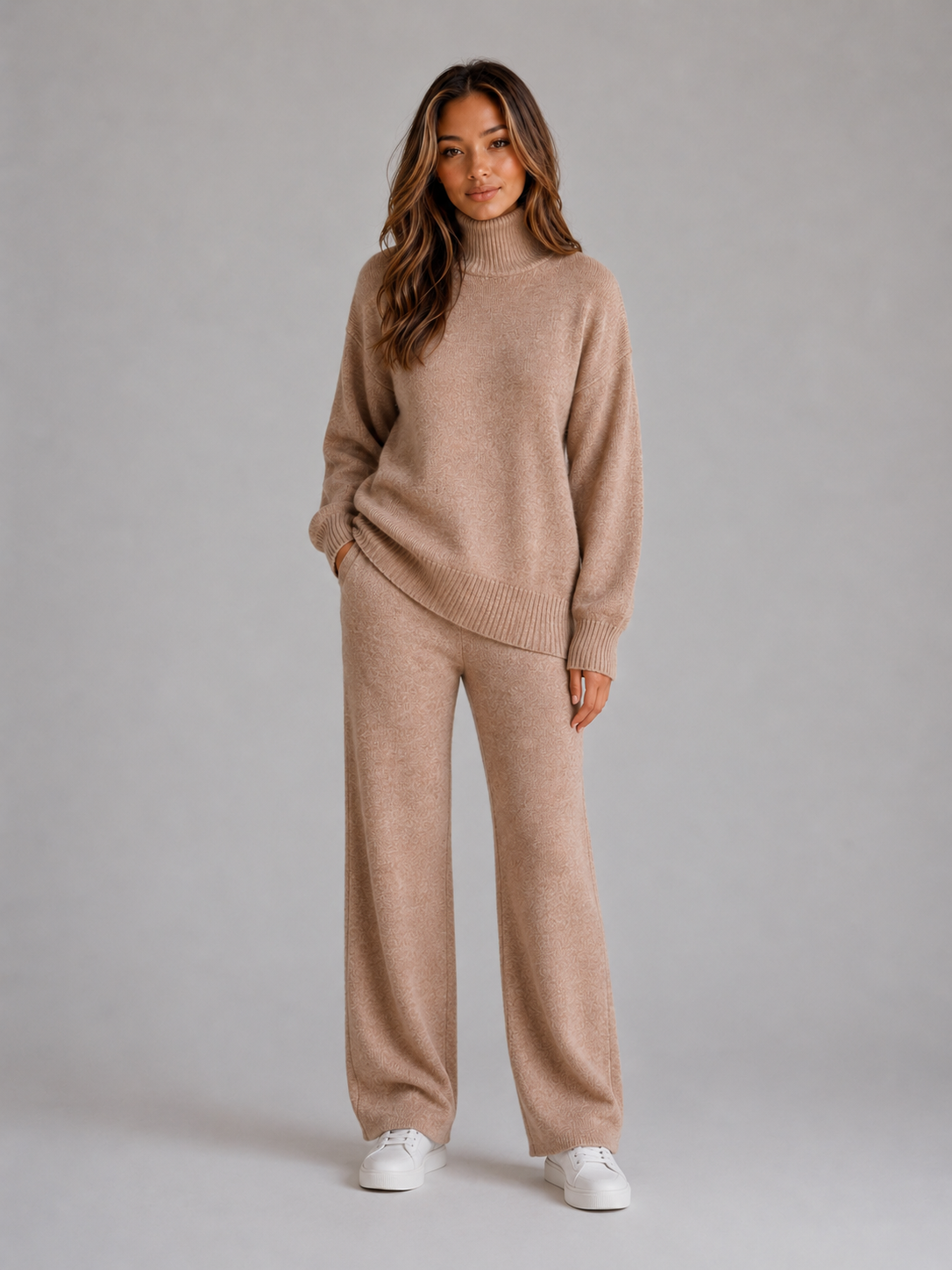 Unity Oversized Roll Neck Lounge Set - Khaki