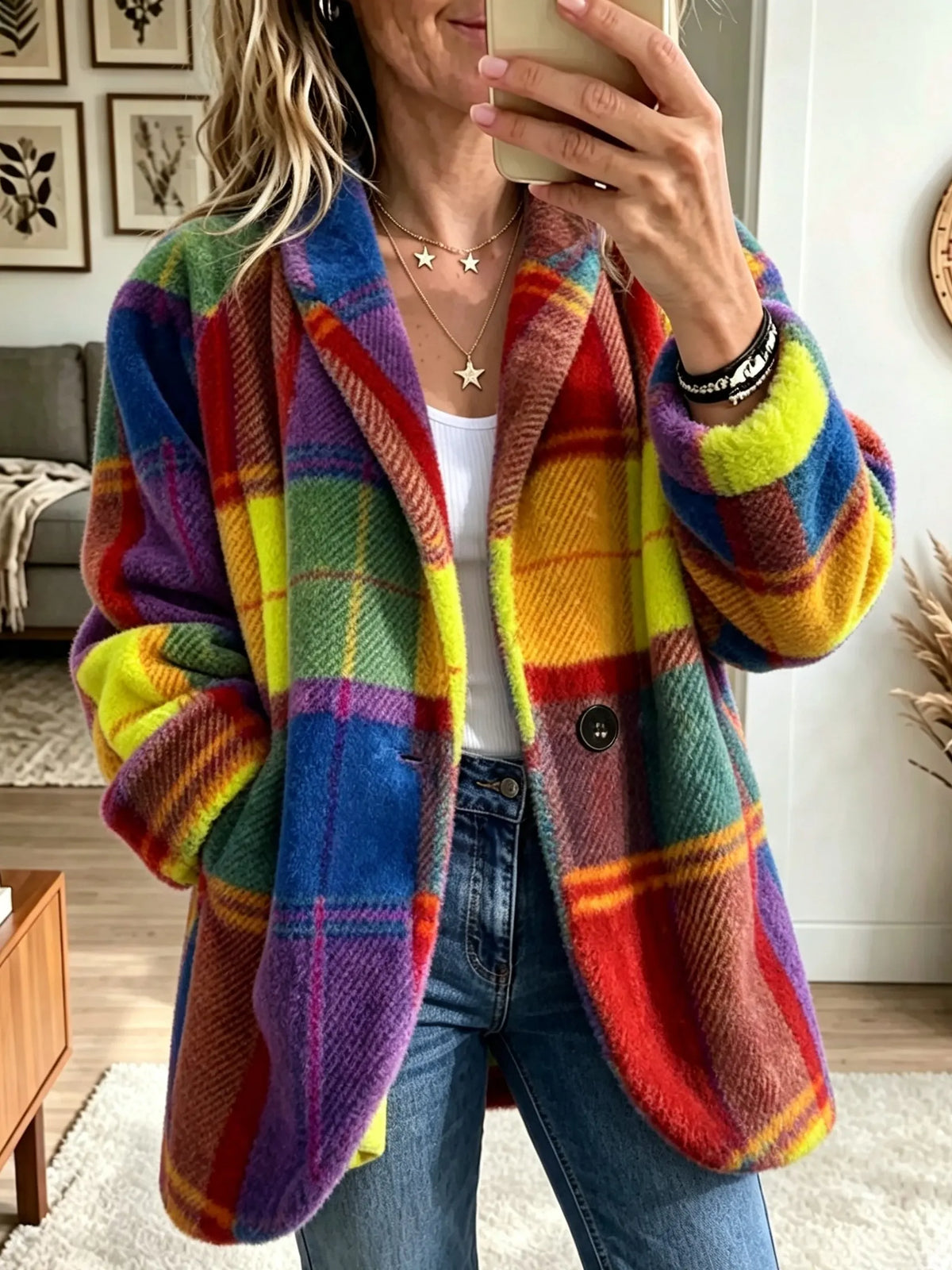 Urielle Rainbow Plaid Jacket - Rainbow Plaid