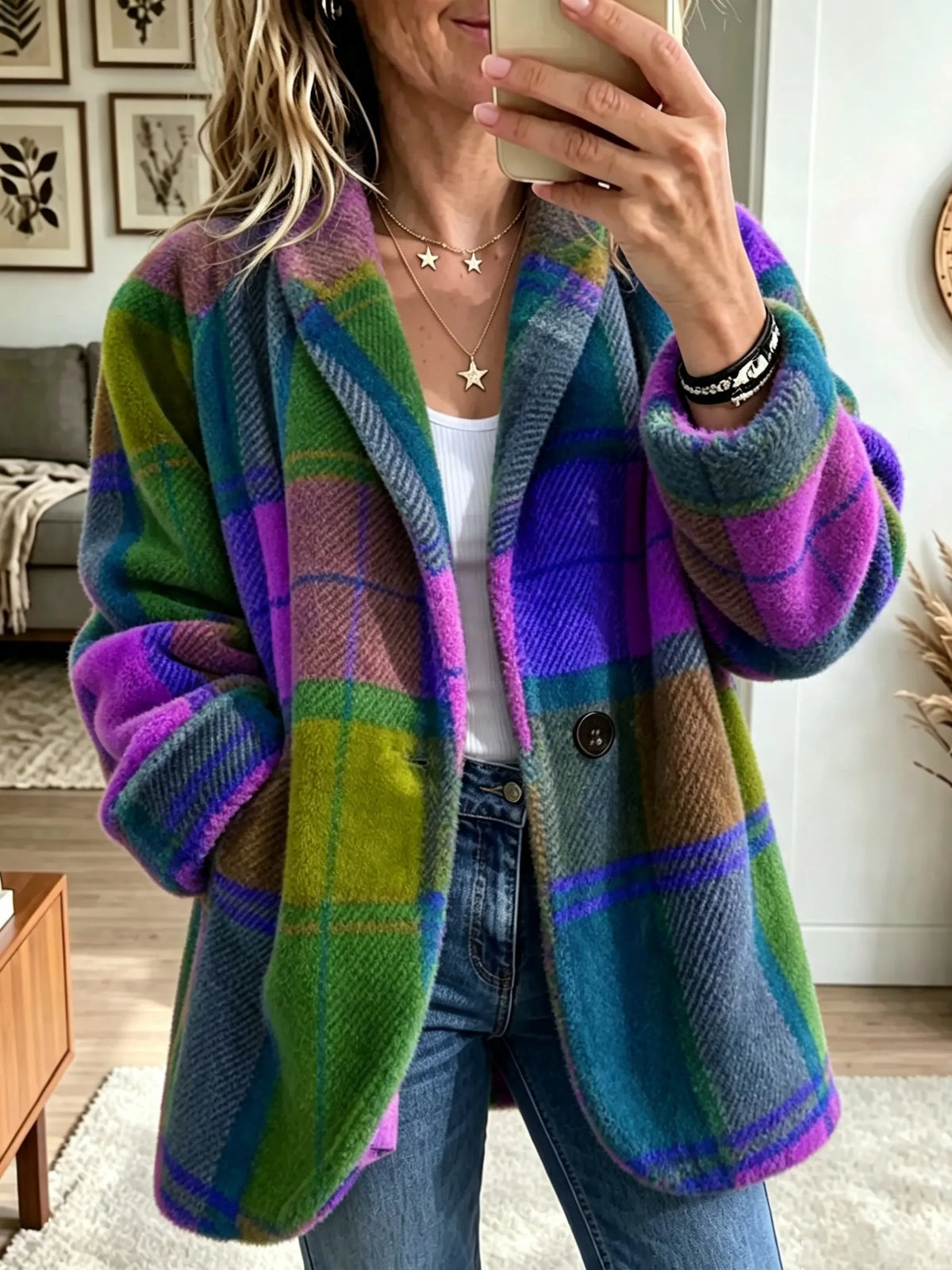 Urielle Rainbow Plaid Jacket - Rainbow Plaid