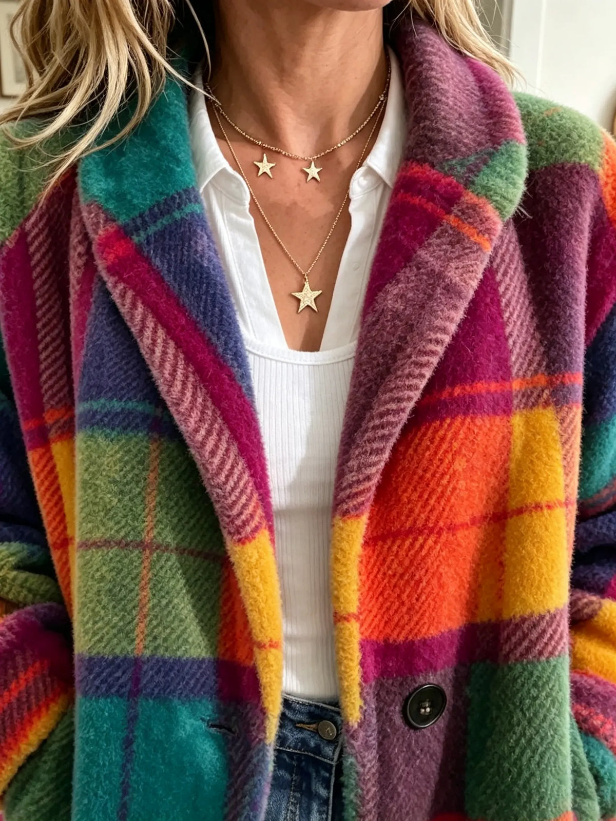 Urielle Rainbow Plaid Jacket - Rainbow Plaid