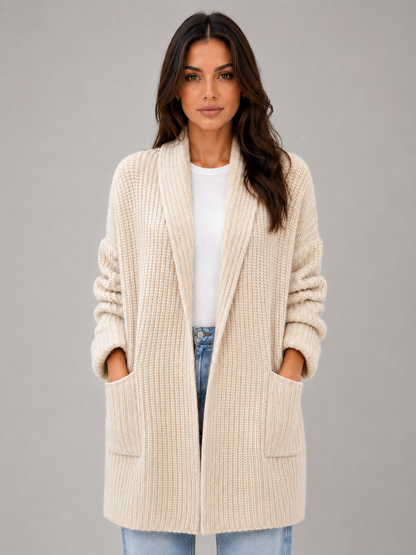 Usha Open Front Longline Cardigan - Beige