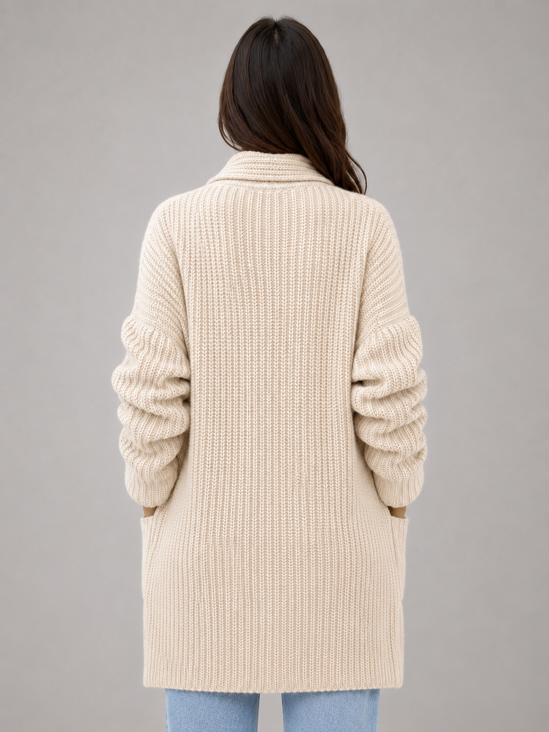 Usha Open Front Longline Cardigan - Beige