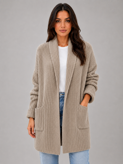 Usha Open Front Longline Cardigan - Taupe