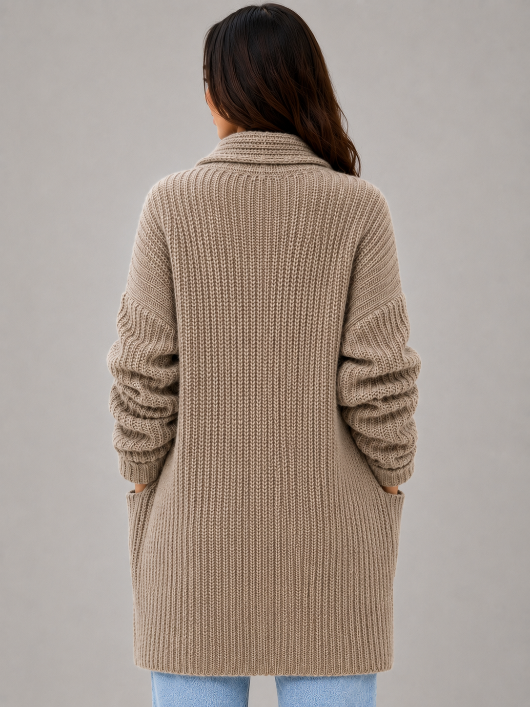 Usha Open Front Longline Cardigan - Taupe