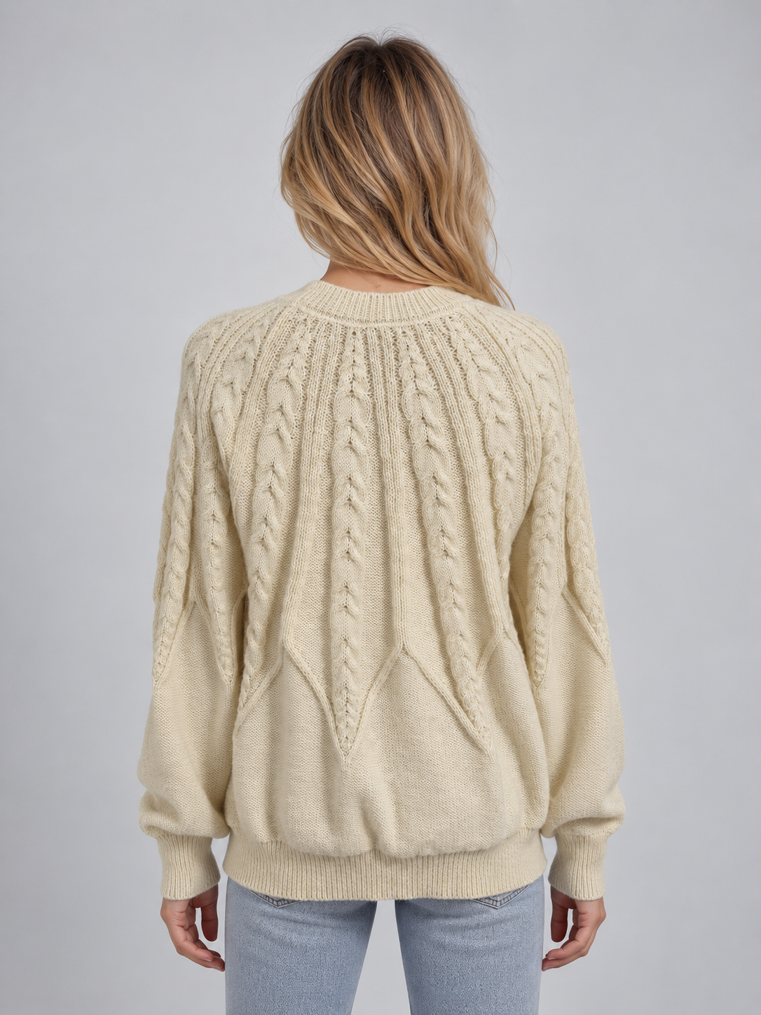 Valentia Cable Knit Crew Neck Sweater - Cream
