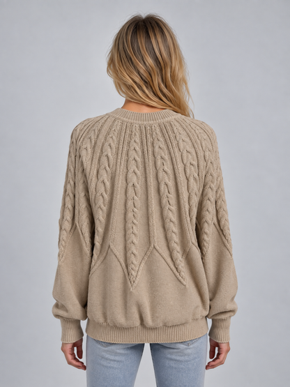 Valentia Cable Knit Crew Neck Sweater - Khaki