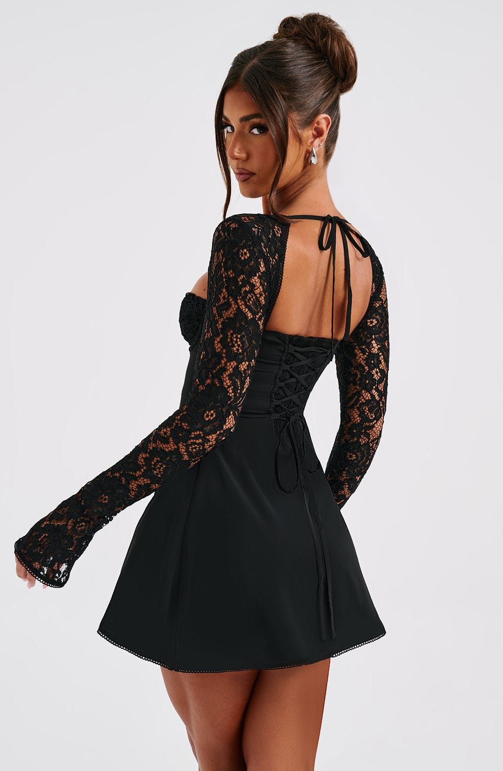 Valentina Flared Mini Dress - Black