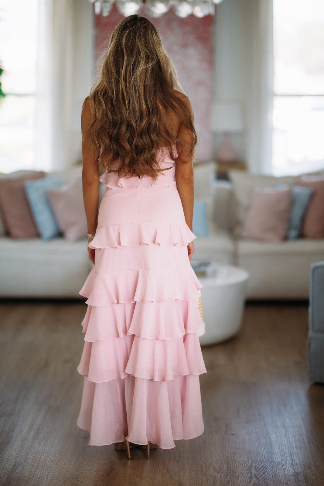 Valera Strapless Ruffle Maxi Dress - Blush Pink