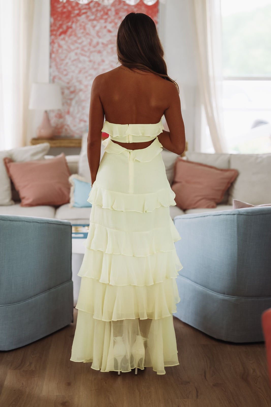 Valera Strapless Ruffle Maxi Dress - Butter Yellow