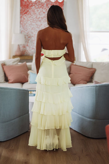 Valera Strapless Ruffle Maxi Dress - Butter Yellow
