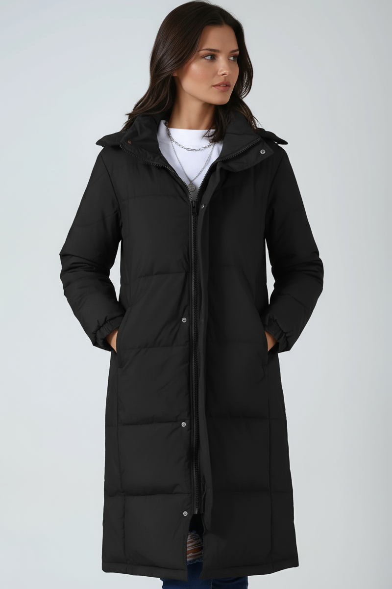 Valka Hooded Quilted Puffer Coat - Black
