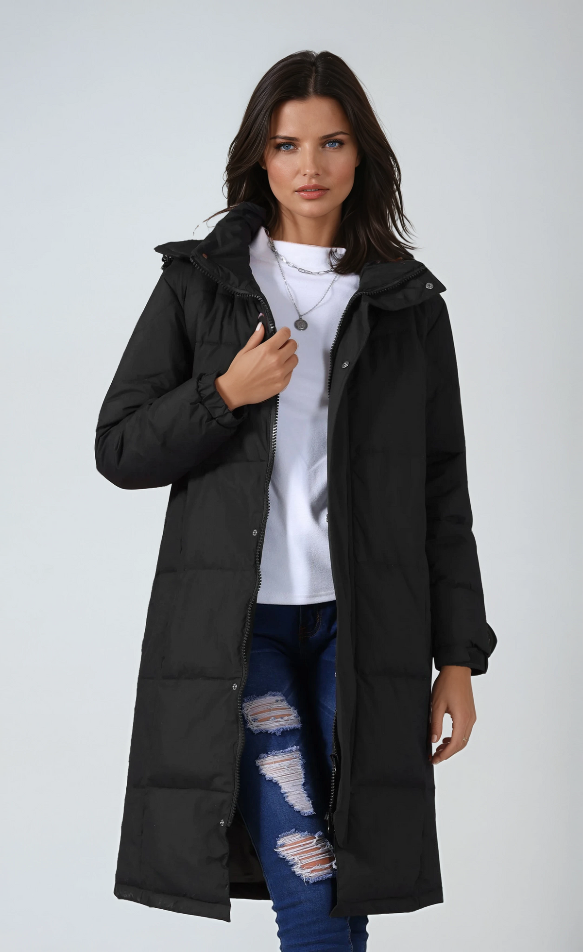 Valka Hooded Quilted Puffer Coat - Black
