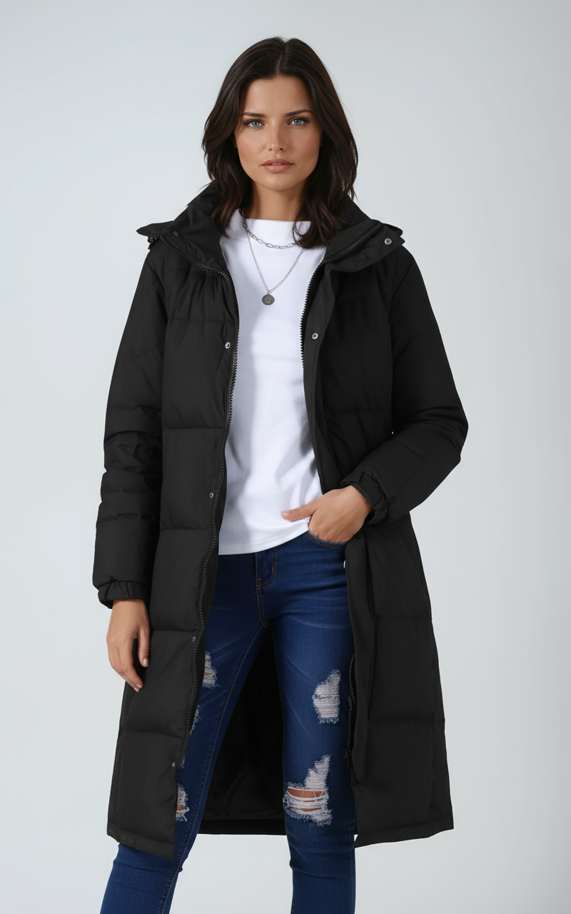 Valka Hooded Quilted Puffer Coat - Black