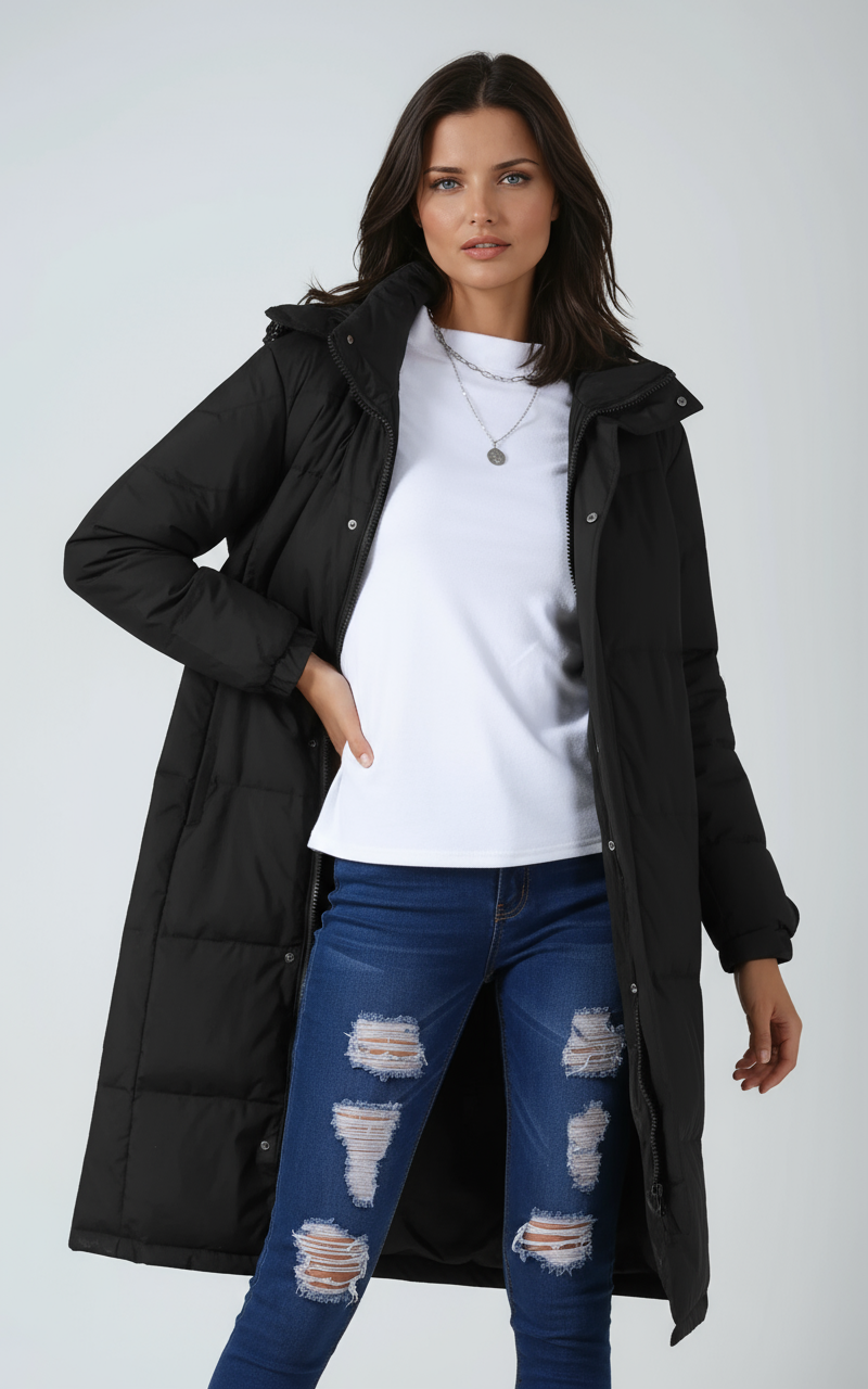 Valka Hooded Quilted Puffer Coat - Black