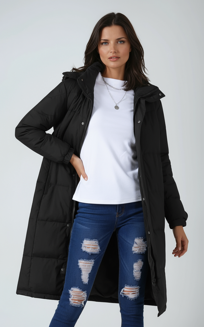 Valka Hooded Quilted Puffer Coat - Black