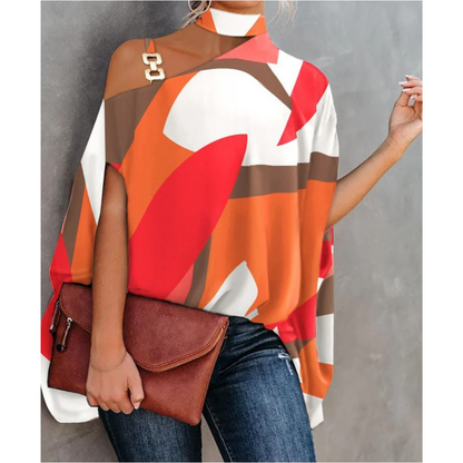 Vanja One Shoulder Print Tunic Top - Orange Abstract