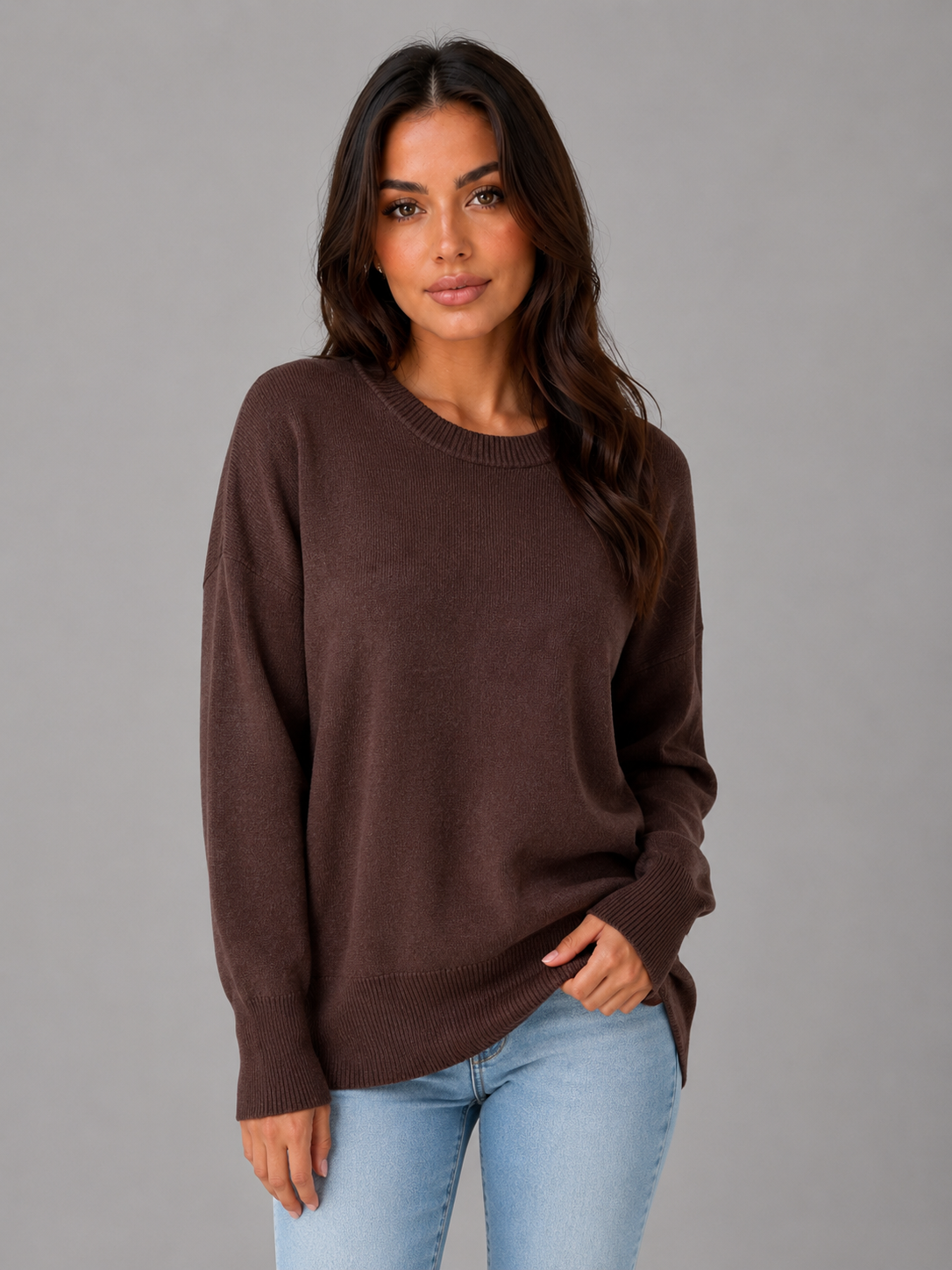 Vega Oversized Crew Neck Sweater - Chocolate Brown