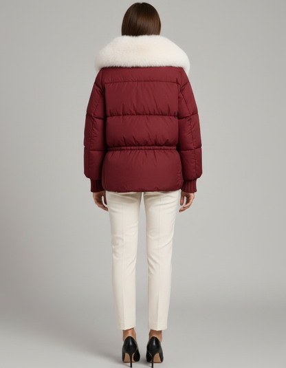 Velma Faux Fur Collar Puffer Jacket - Burgundy