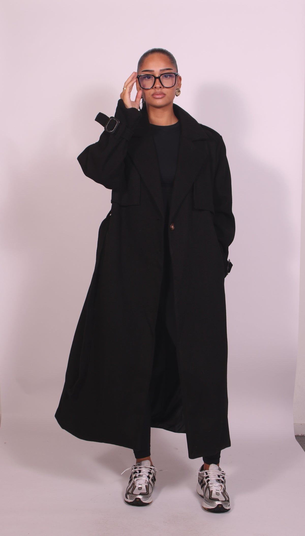 Vesta Oversized Belted Longline Trench Coat - Black