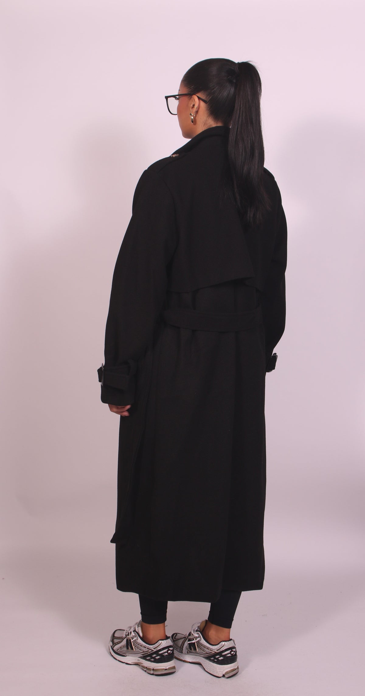 Vesta Oversized Belted Longline Trench Coat - Black
