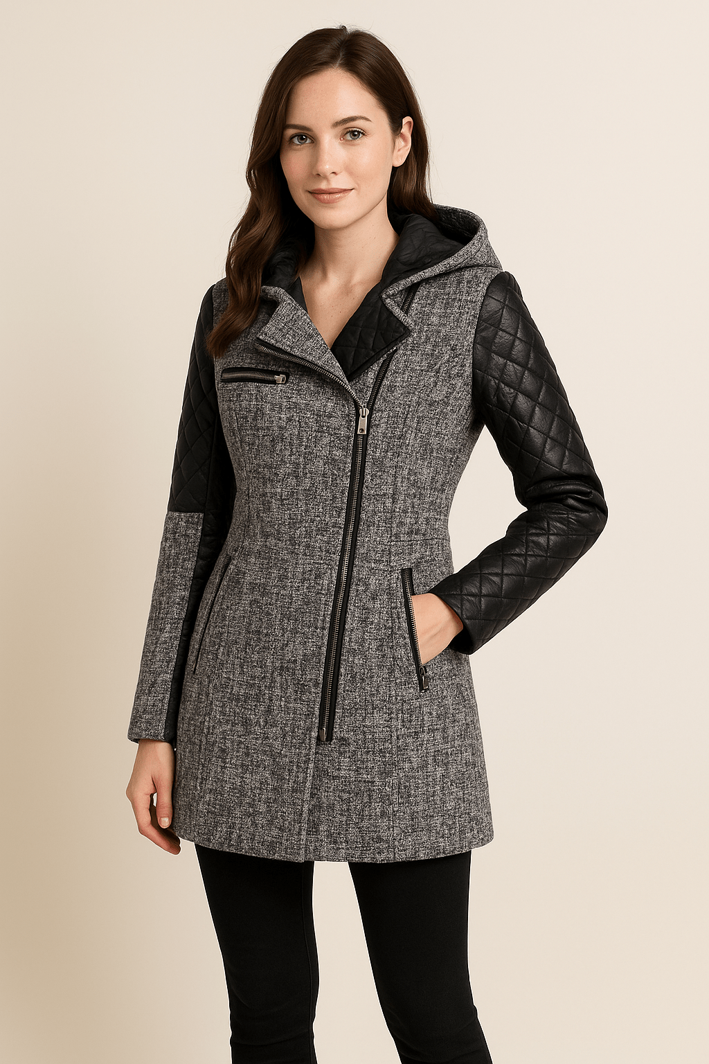Vetra Hooded Quilted Sleeve Longline Coat