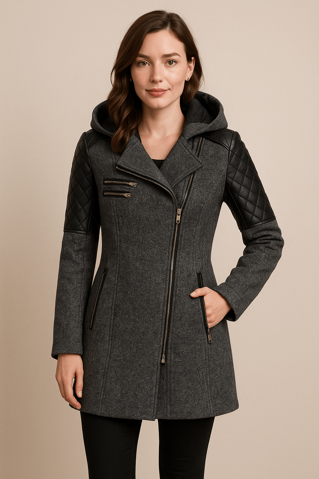 Vetra Hooded Quilted Sleeve Longline Coat