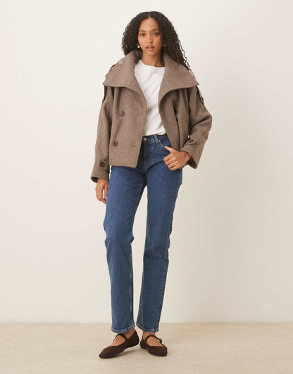 Vita Oversized Funnel Neck Coat - Taupe