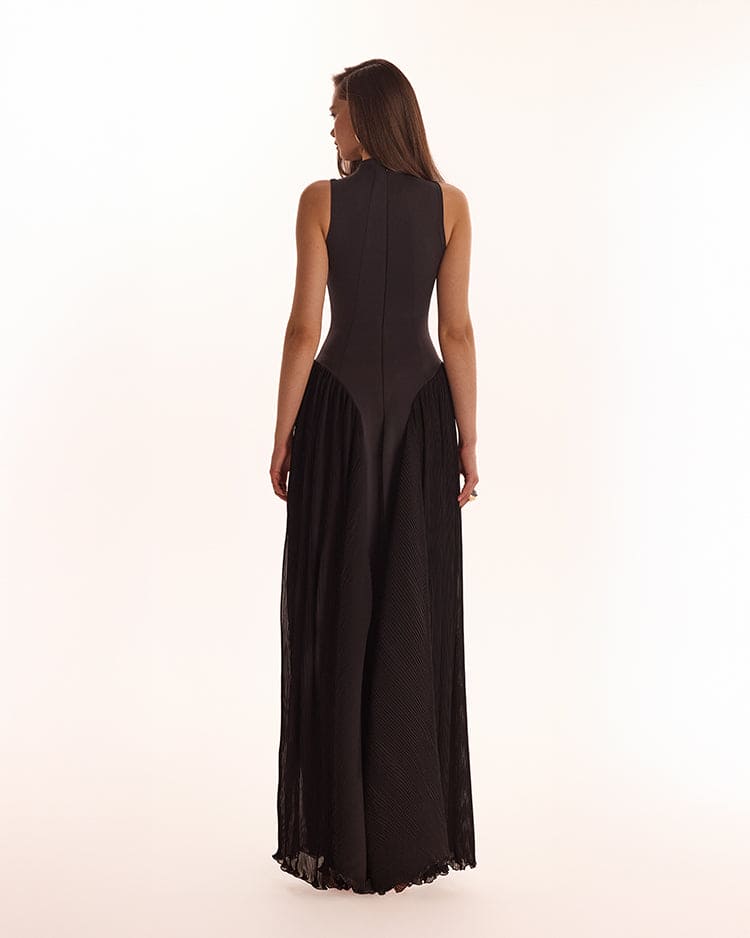 Vittoria Mock Neck Maxi Dress - Black