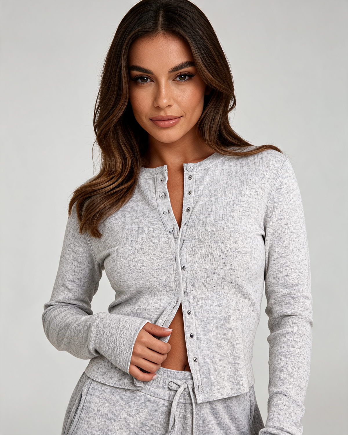 Viveca Ribbed Two-Piece Lounge Set - Heather Gray
