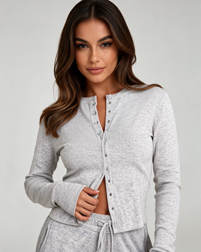 Viveca Ribbed Two-Piece Lounge Set - Heather Gray