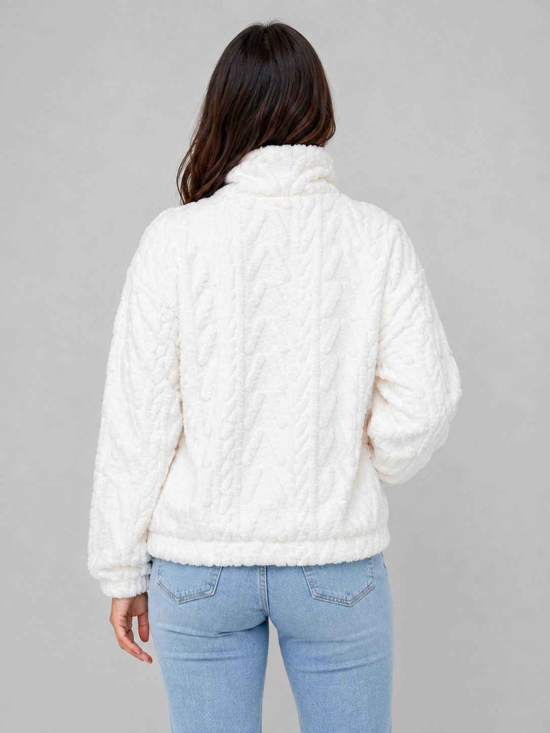 Vivica High Neck Plush Half-Zip Pullover - White