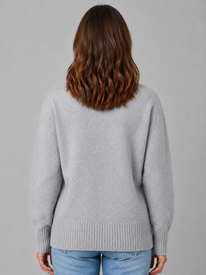 Walda Heart Button V-Neck Knit Cardigan - Gray
