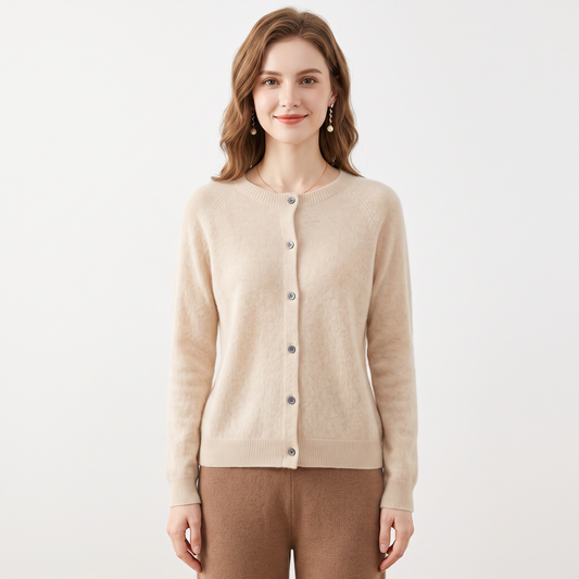 Wendeline Wool Knit Button-Up Cardigan - Beige