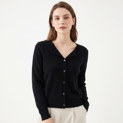 Wendeline Wool Knit Button-Up Cardigan - Black