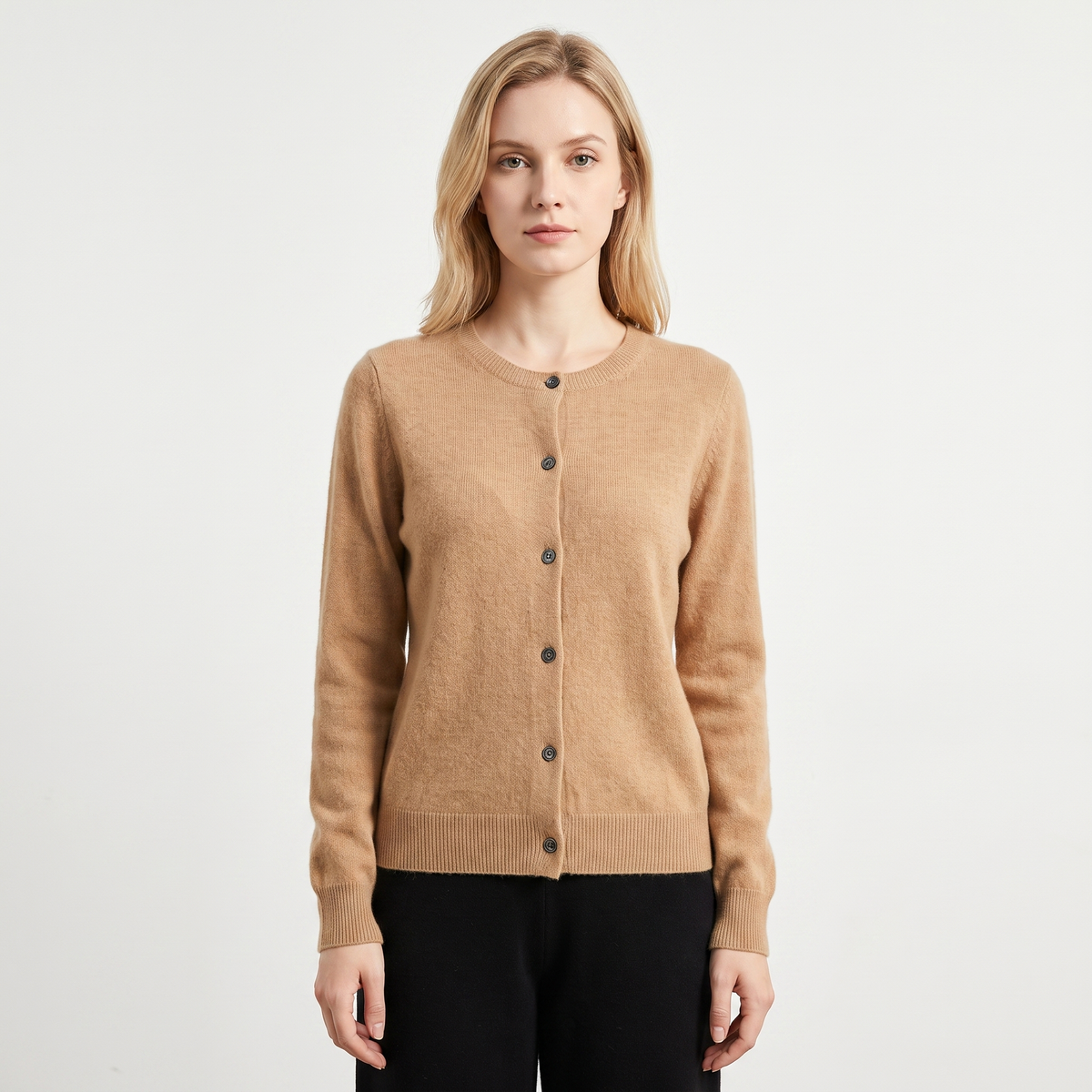 Wendeline Wool Knit Button-Up Cardigan - Camel