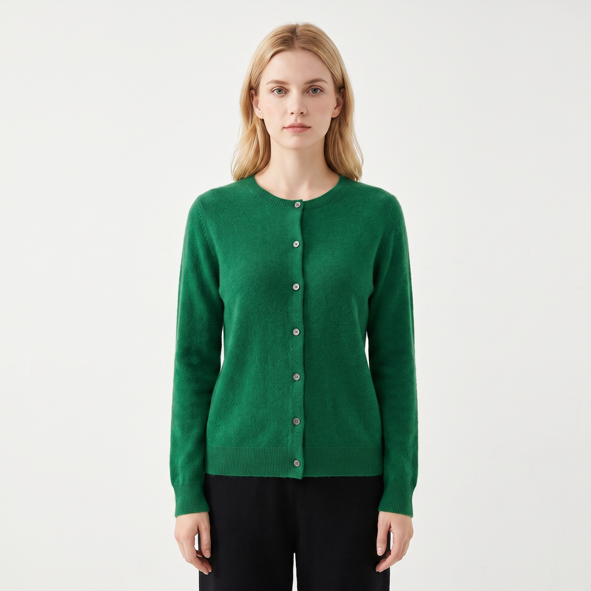 Wendeline Wool Knit Button-Up Cardigan - Emerald Green