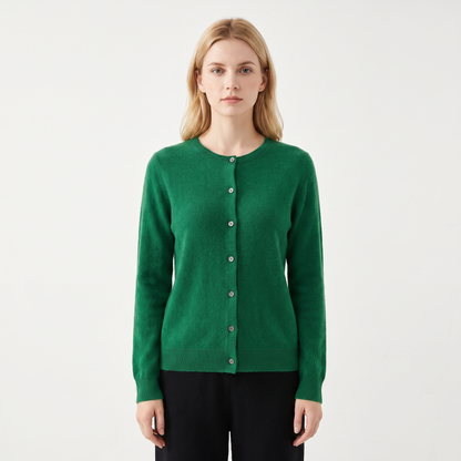 Wendeline Wool Knit Button-Up Cardigan - Emerald Green