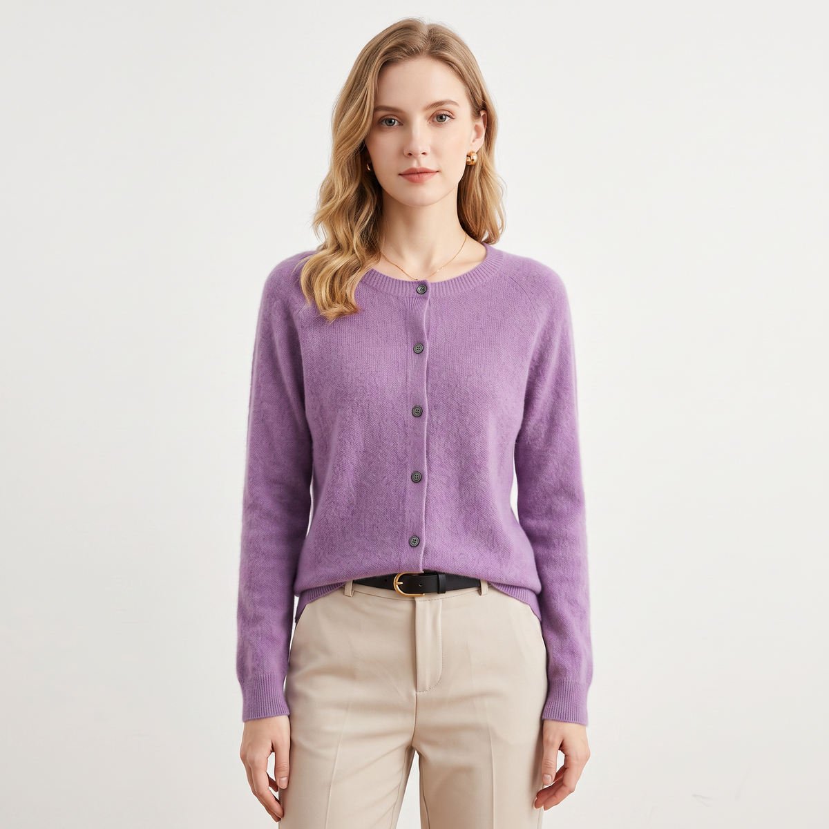 Wendeline Wool Knit Button-Up Cardigan - Lilac