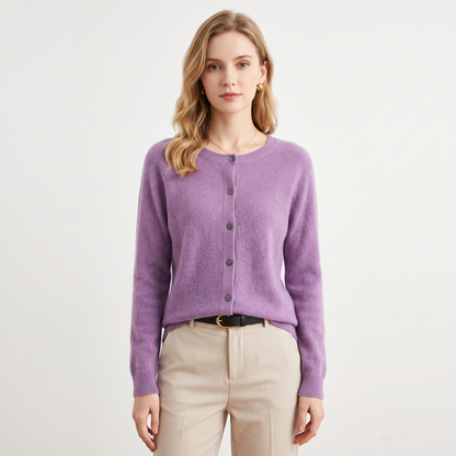 Wendeline Wool Knit Button-Up Cardigan - Lilac
